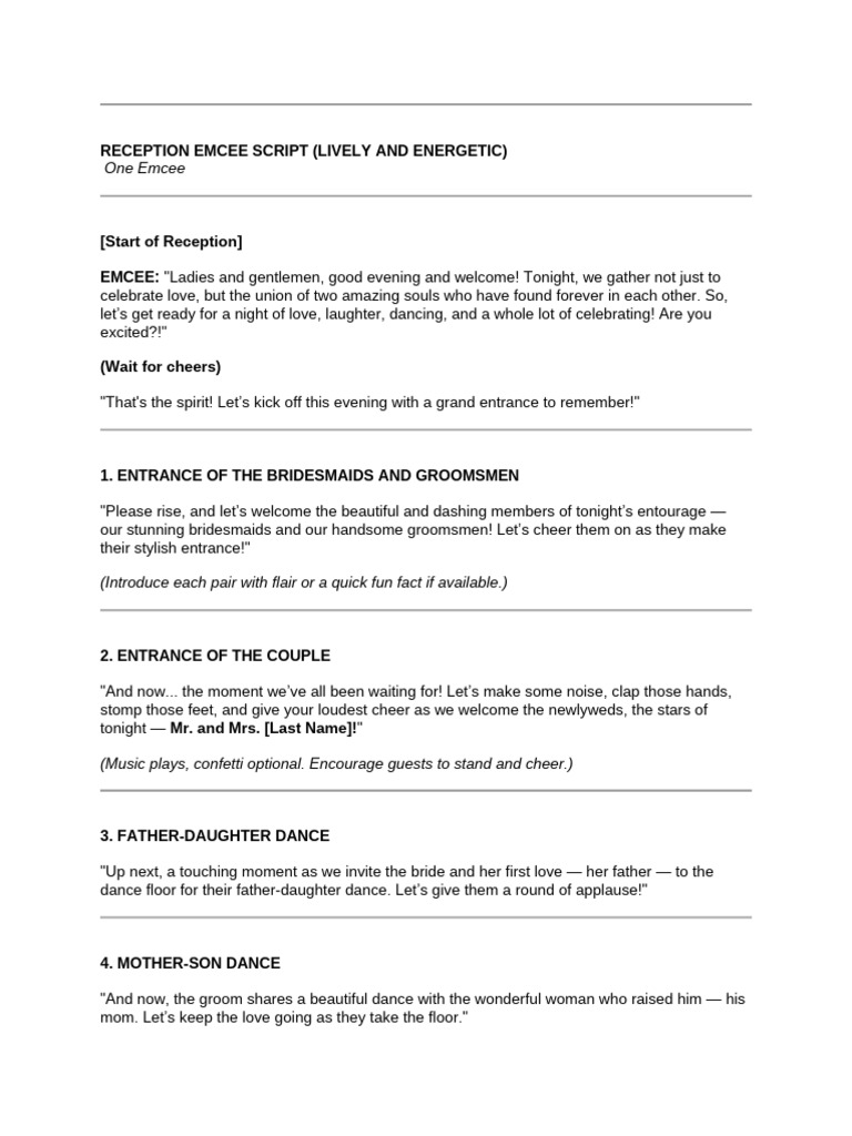 Energetic Wedding Reception Emcee Script | PDF | Wedding | Fashion ...
