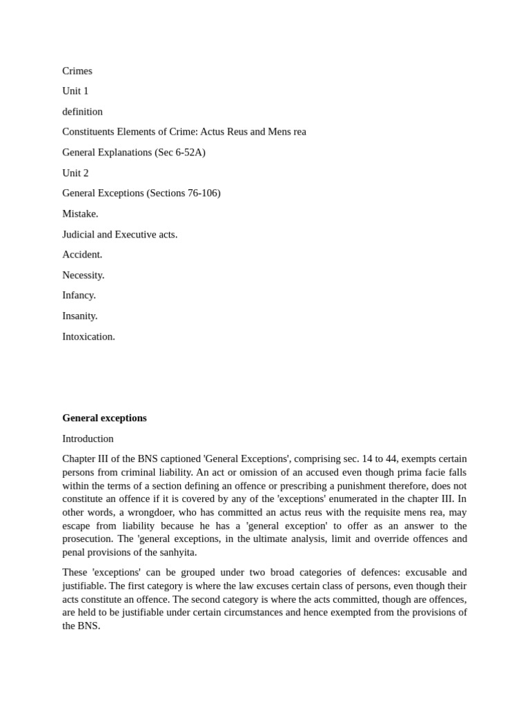 Understanding General Exceptions in Law | PDF | Mens Rea | Crimes