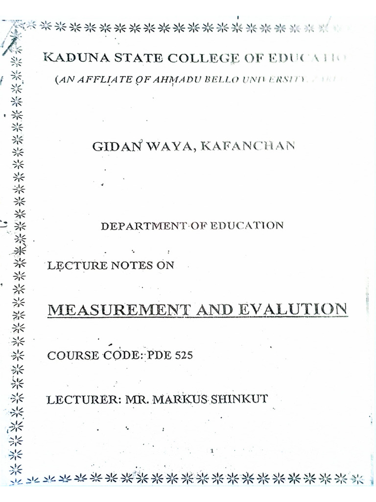 Measurement & Evaluation Note | PDF
