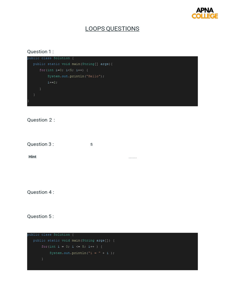 Loops Questions | PDF