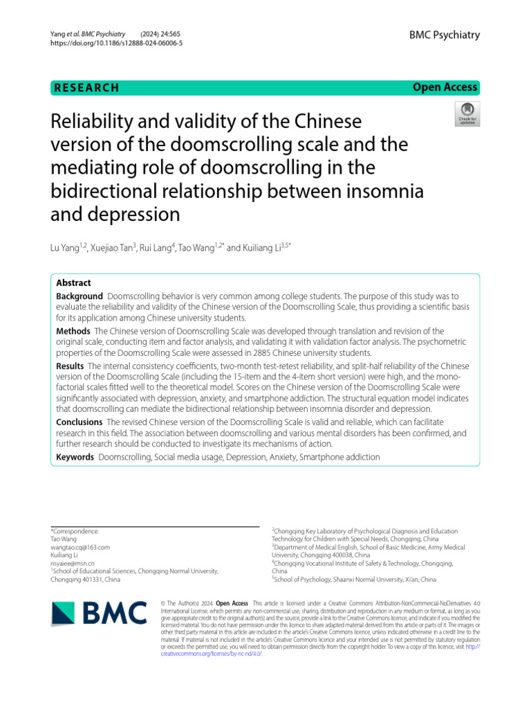 Chinese Doomscrolling Scale Validation | PDF | Survey Methodology ...