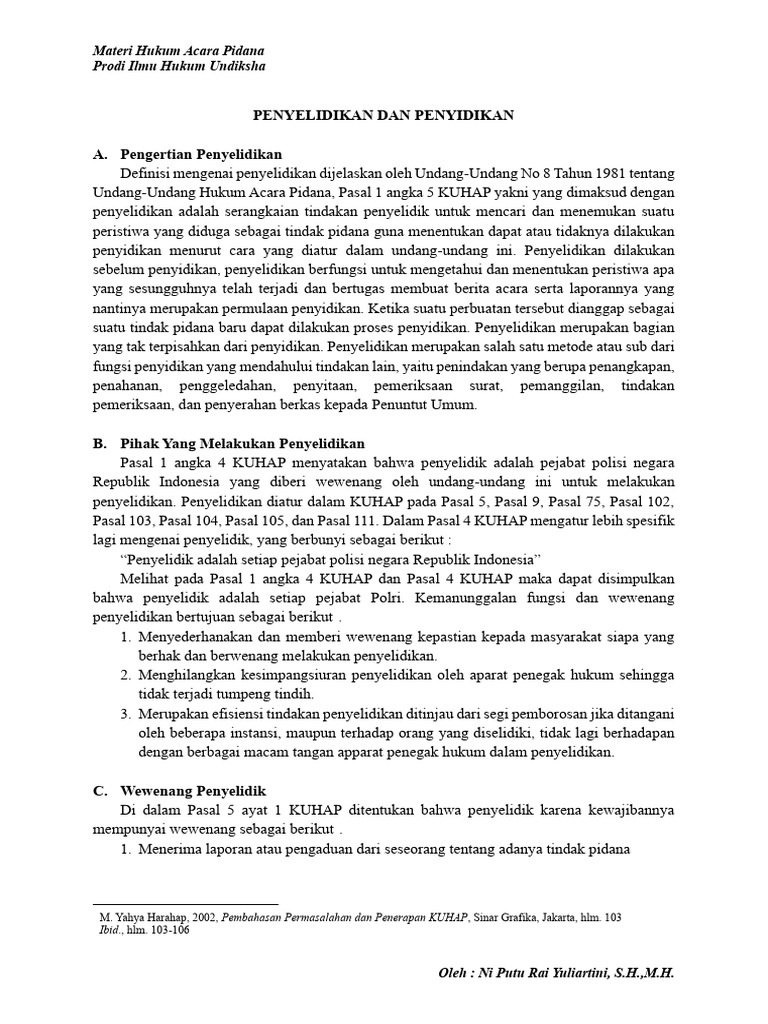 Materi 5 1 Materi Hukum Acara Pidana Penyelidikan Dan Penyidikan Pdf