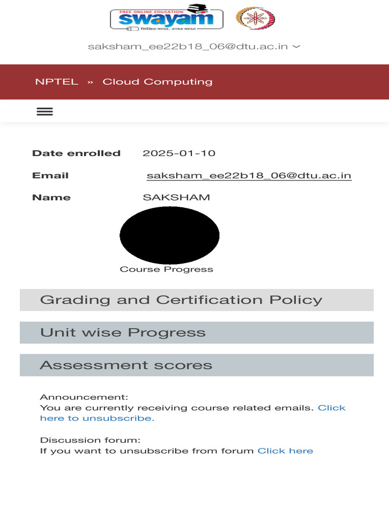 NPTEL Cloud Computing Course Progress | PDF