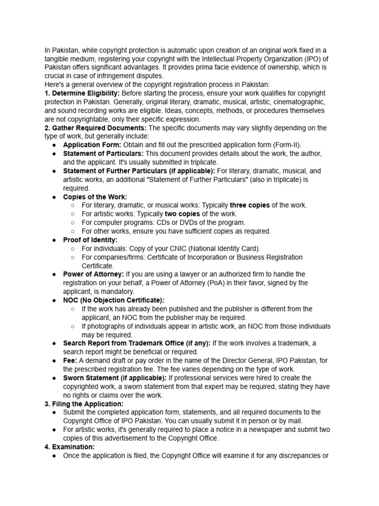 Copyright Registration Process in Pakistan | PDF | Copyright ...
