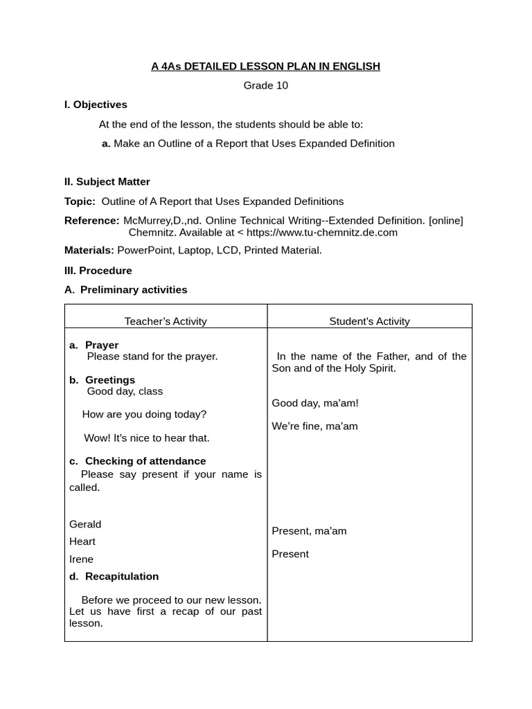 Grade 10 English Lesson Plan: Report Outline | PDF | Sources | Written ...