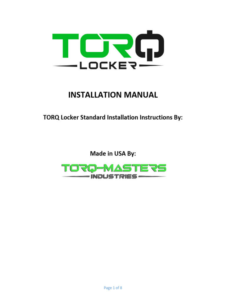 TORQ Locker Installation Guide | PDF | Axle | Gear