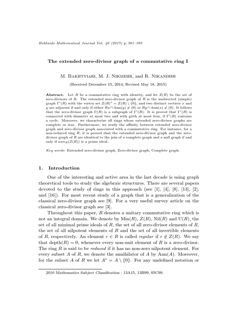 Extended Zero-Divisor Graphs in Rings | PDF | Ring (Mathematics) | Algebra