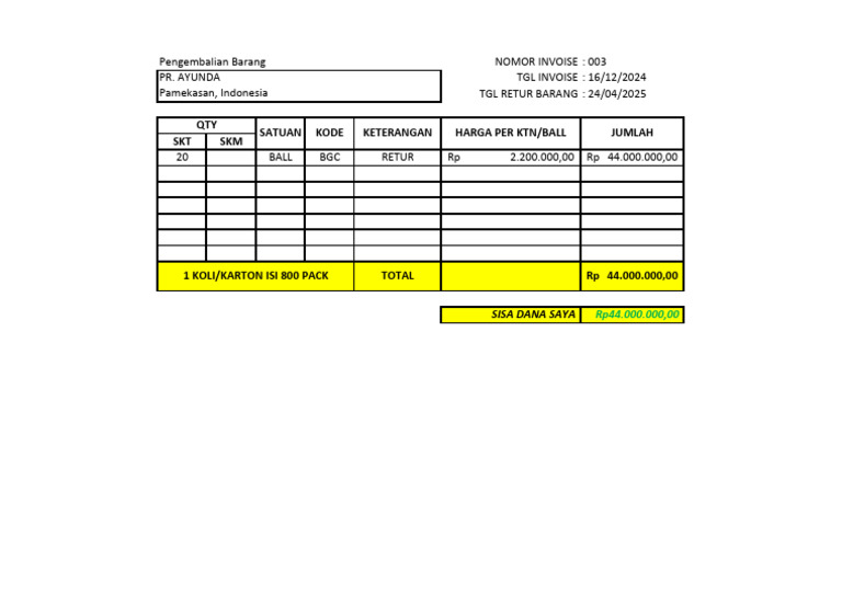Pr. Ayunda 003 Retur | PDF