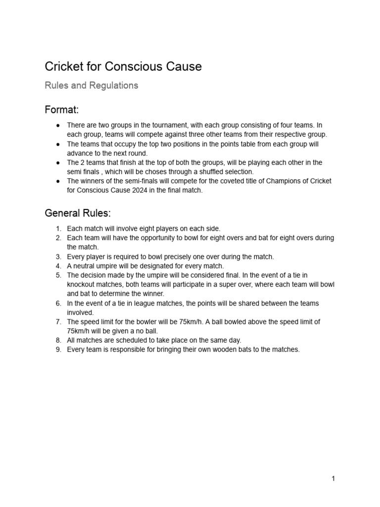 Cricket For Conscious Cause | PDF | Cricket | Ball And Bat Games