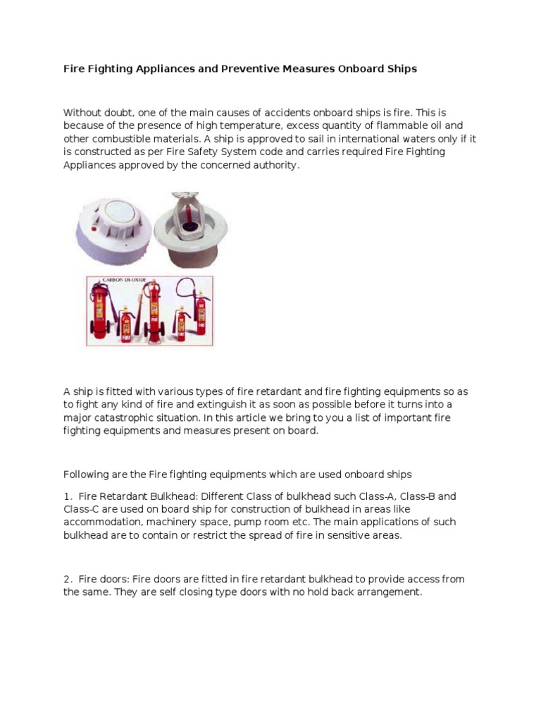 Fire Fighting Equipment Onboard Ships | PDF | Fires | Firefighting