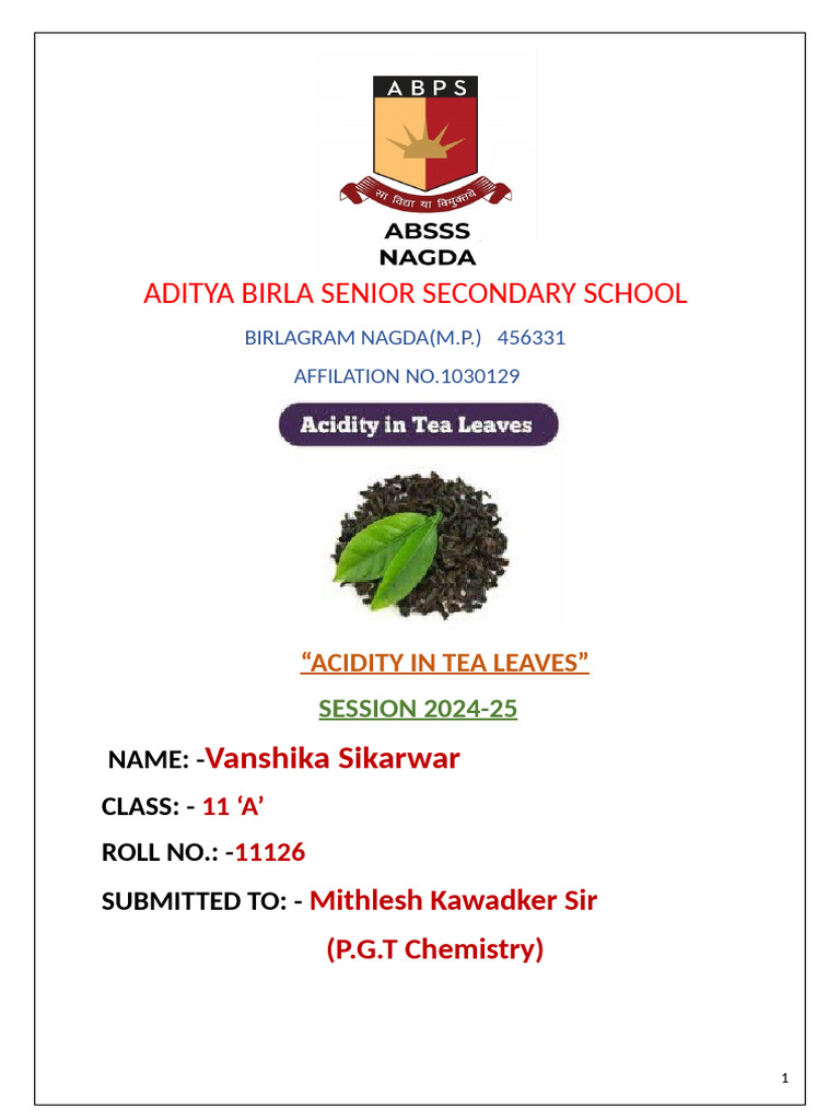 Acidity in Tea Leaves Study | PDF | Chemical Substances | Chemistry