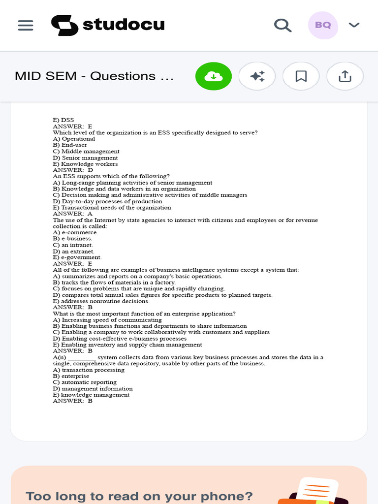 Mid Sem Questions Of Management Information Systems All Of The