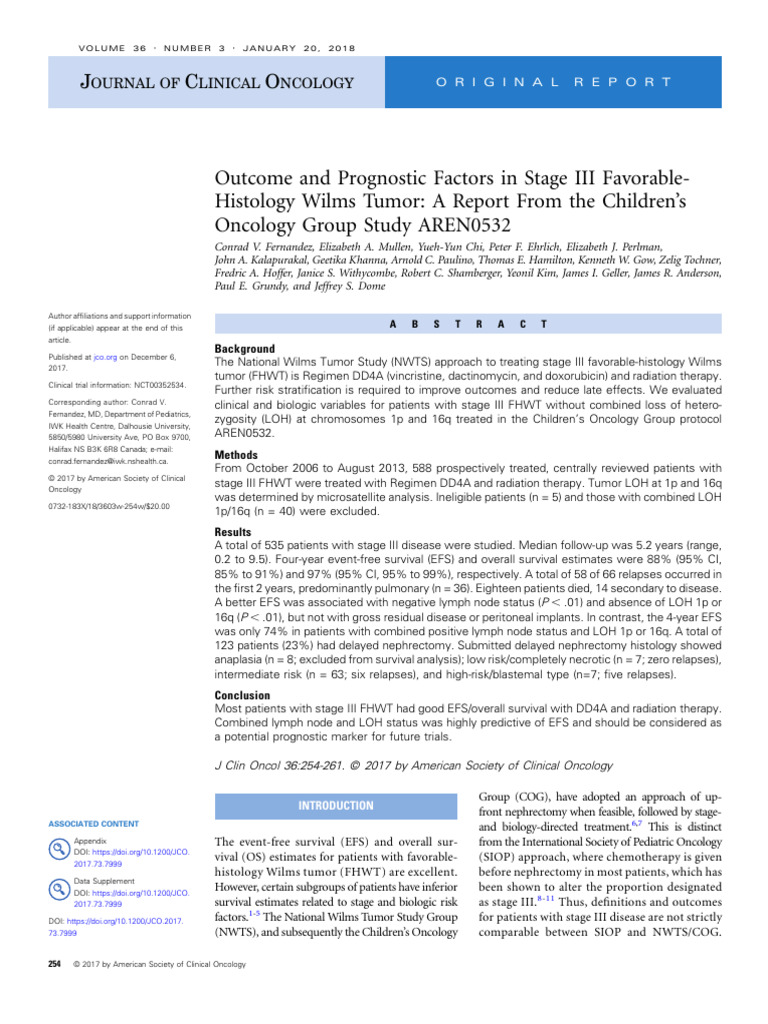 Stage III Wilms Tumor Outcomes in AREN0532 | PDF | Radiation Therapy ...