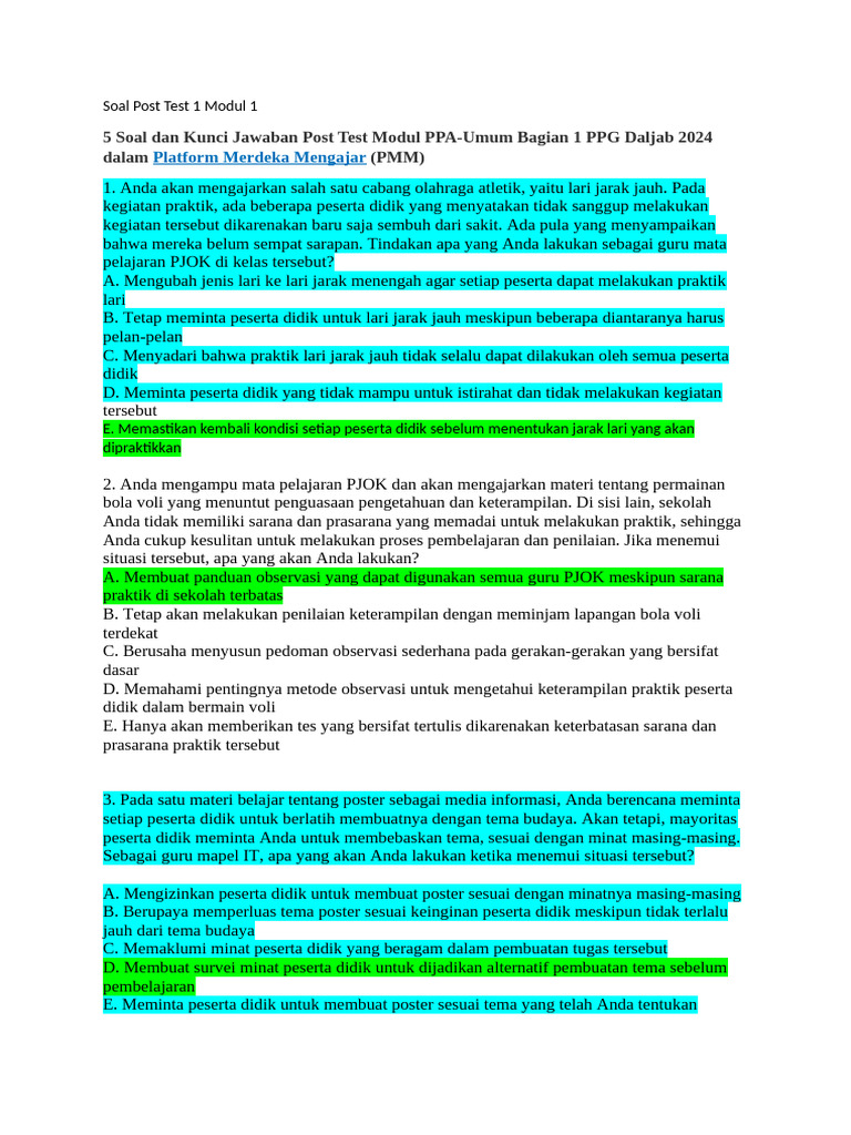 Soal Post Test 1 Modul 1 PPA Umum 1 | PDF