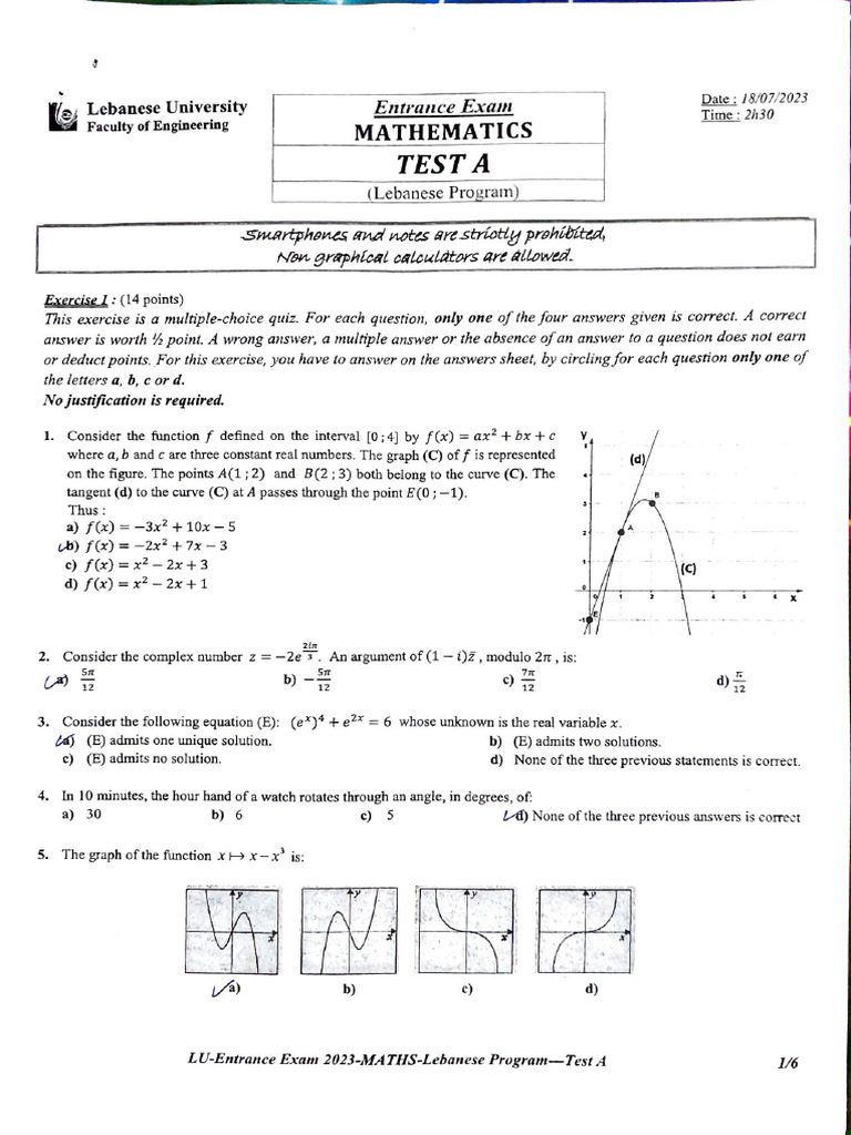 2023 - Math - 1 - English | PDF