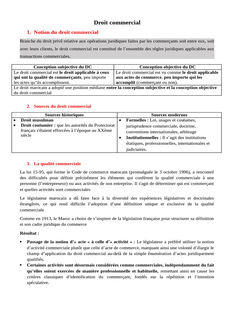 Droit commercial au Maroc : définitions et sources | PDF | Business | Maroc