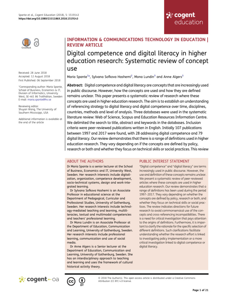 Digital Competence & Literacy in Higher Ed | PDF | Systematic Review ...