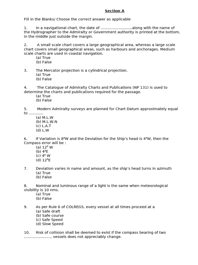 Navigational Chart Quiz and Answers | PDF