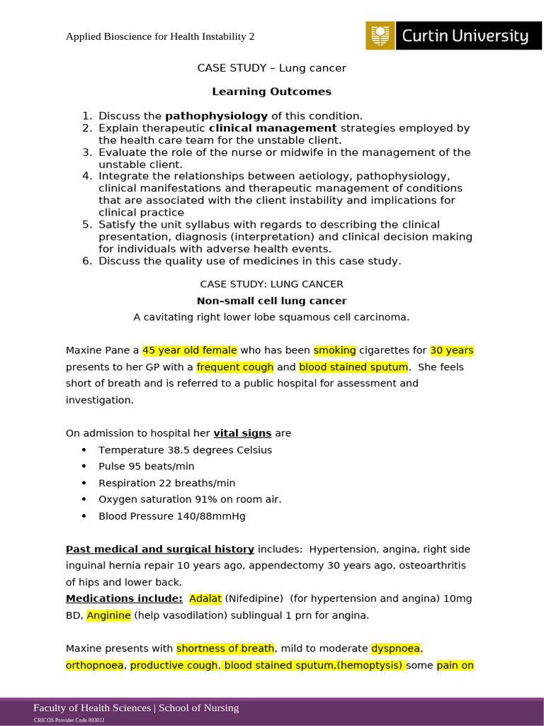 Lung Cancer Case Study Analysis | PDF | Lung Cancer | Carcinoma
