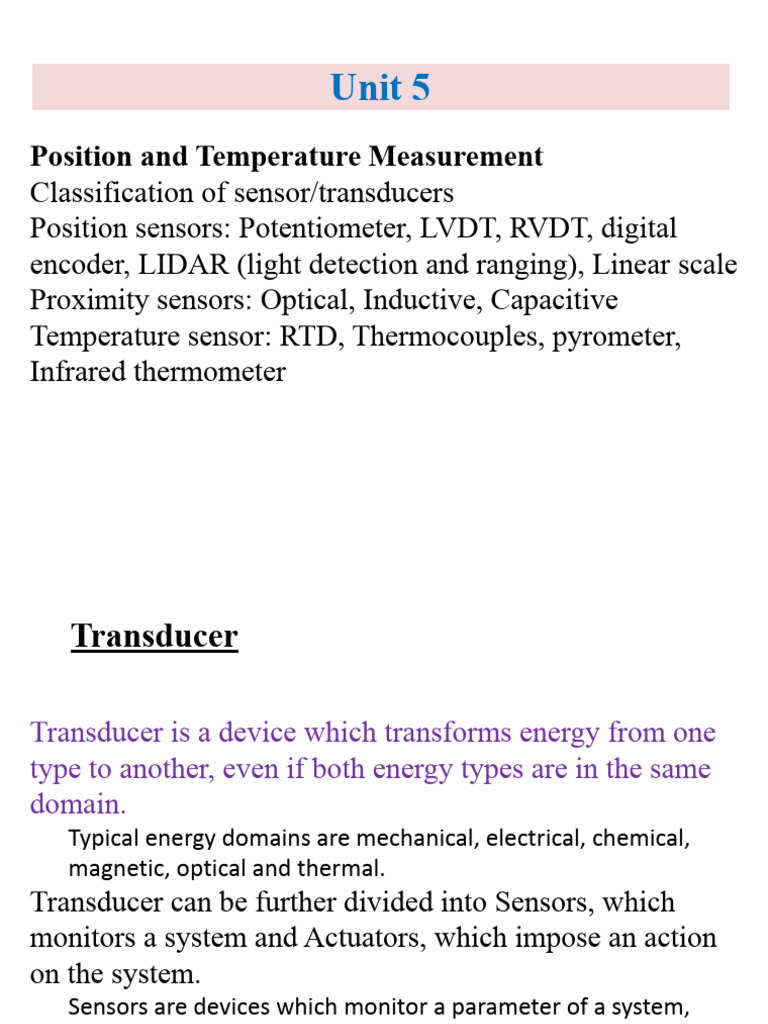 Sensor and Transducer Classification Guide | PDF | Transformer | Sensor