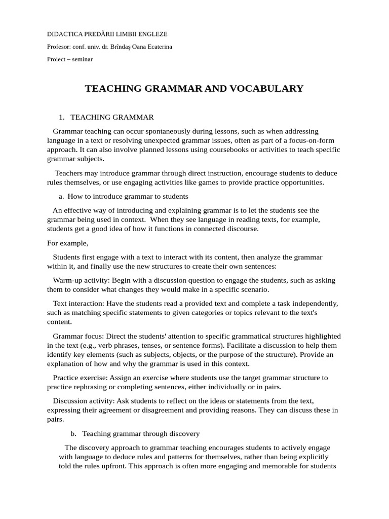 Teaching English Grammar and Vocabulary | PDF | Vocabulary | Word