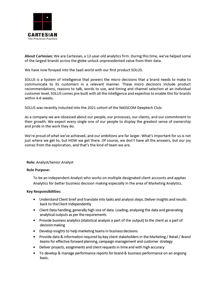 Cartesian's SOLUS: Marketing Analytics Role | PDF | Analytics ...