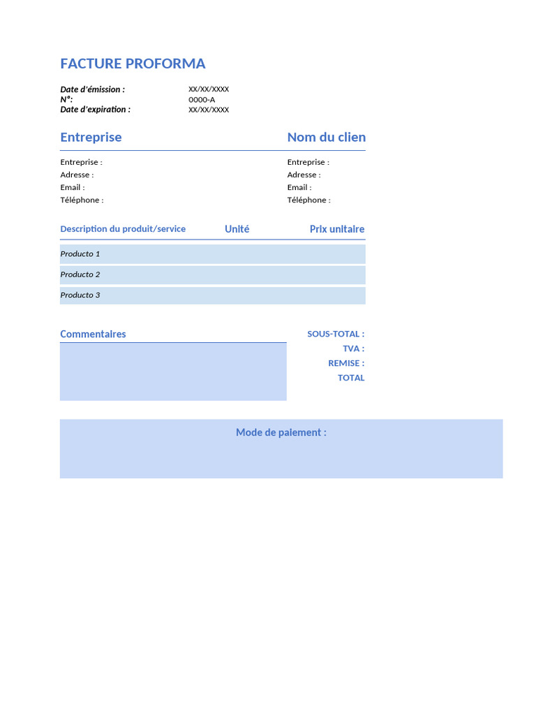 Modèle de Facture Proforma Excel Gratuit | PDF