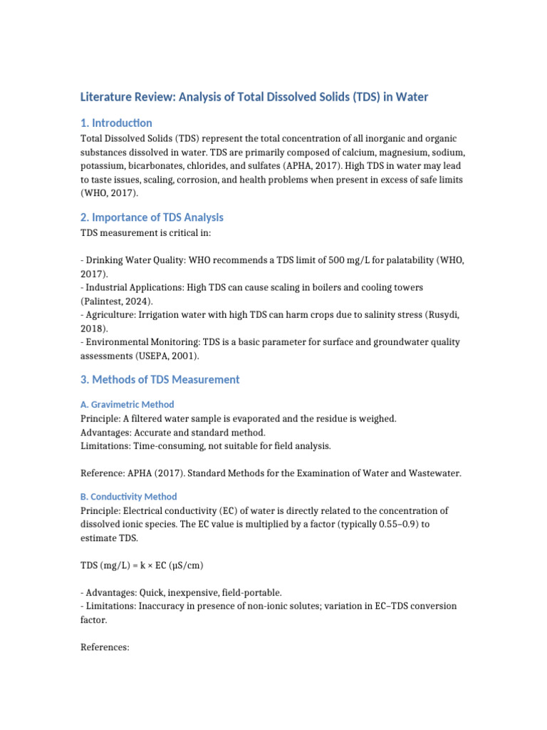 Total Dissolved Solids in Water Analysis | PDF | Water | Applied And ...