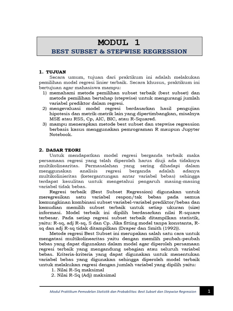 Metode Stepwise dalam Regresi Linier | PDF