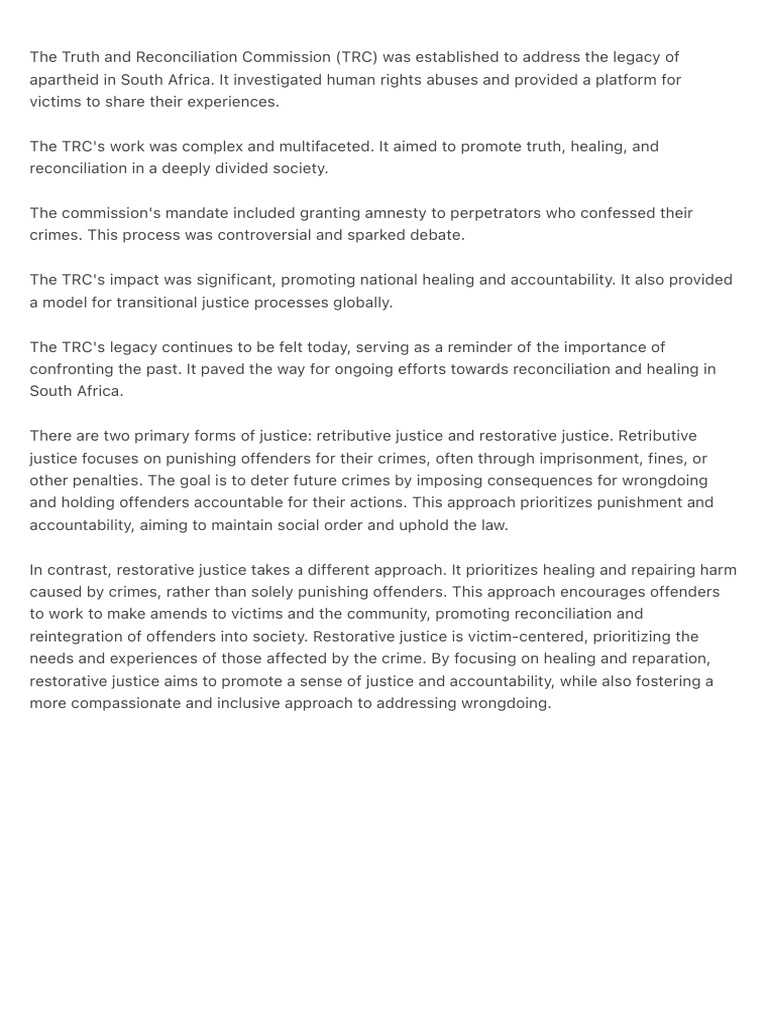 TRC: A Model for Justice and Healing | PDF