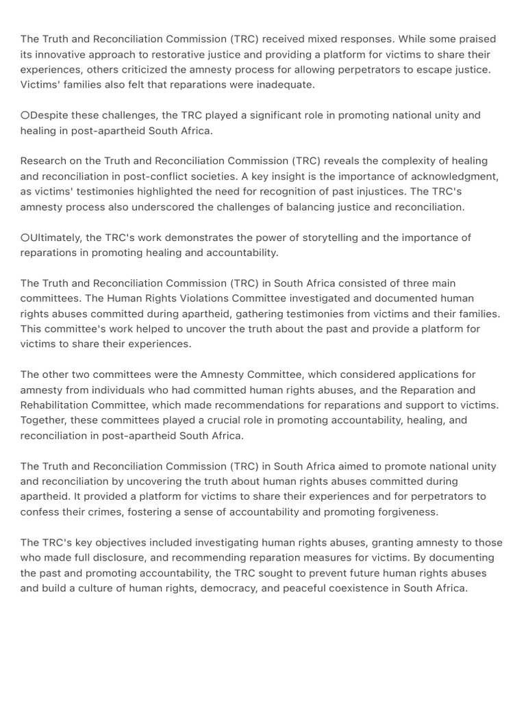 The Truth and Reconciliation Commission (TRC) Received Mixed Responses ...