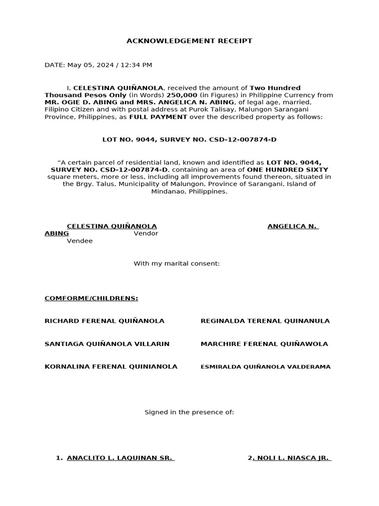 Lot Acknowledgement Receipt | PDF