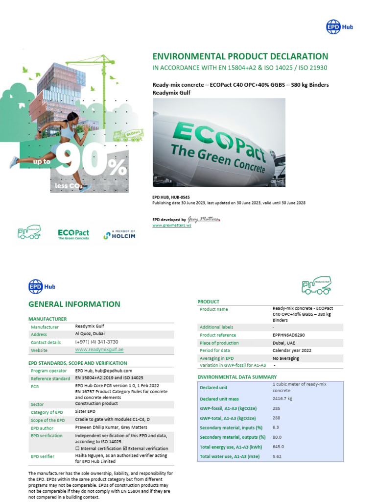 EPD for ECOPact Concrete in UAE | PDF | Life Cycle Assessment | Concrete
