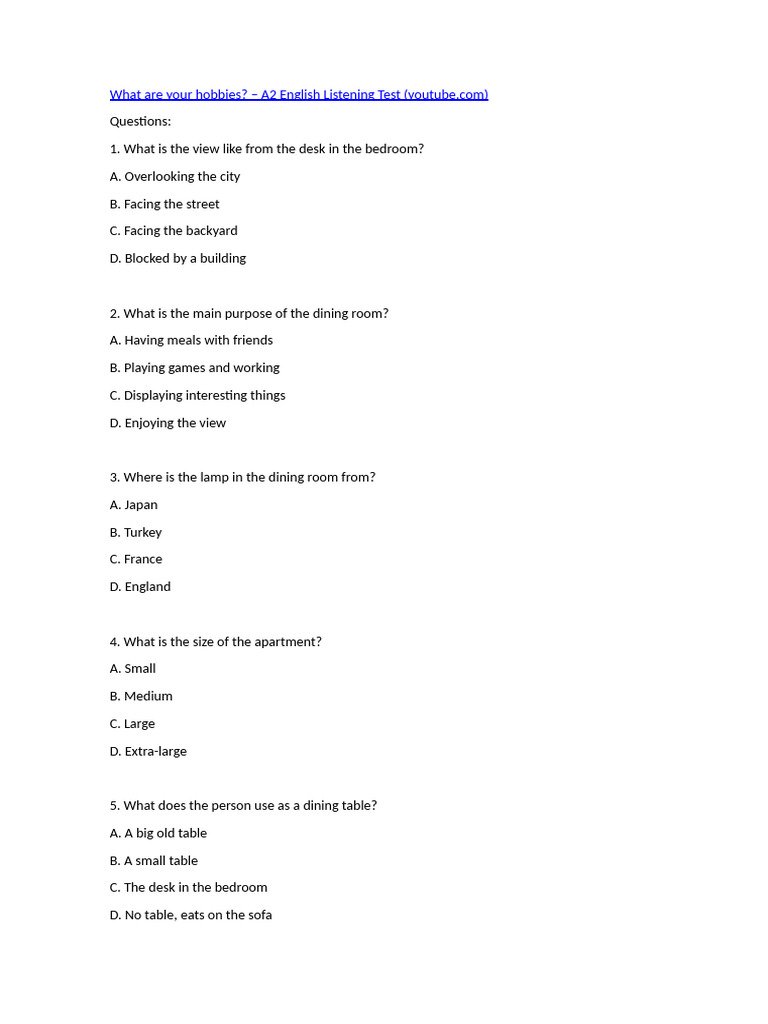 House Listening Video and Questions | PDF