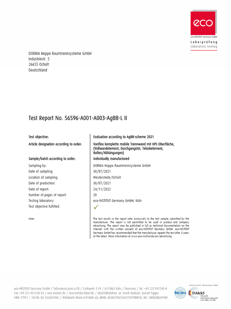 AgBB Compliance Test Report for Variflex | PDF | Volatile Organic Compound