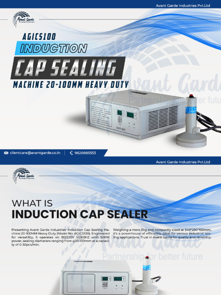 AGICS100 - Induction Cap Sealing Machine 20-100MM Havy Duty | PDF