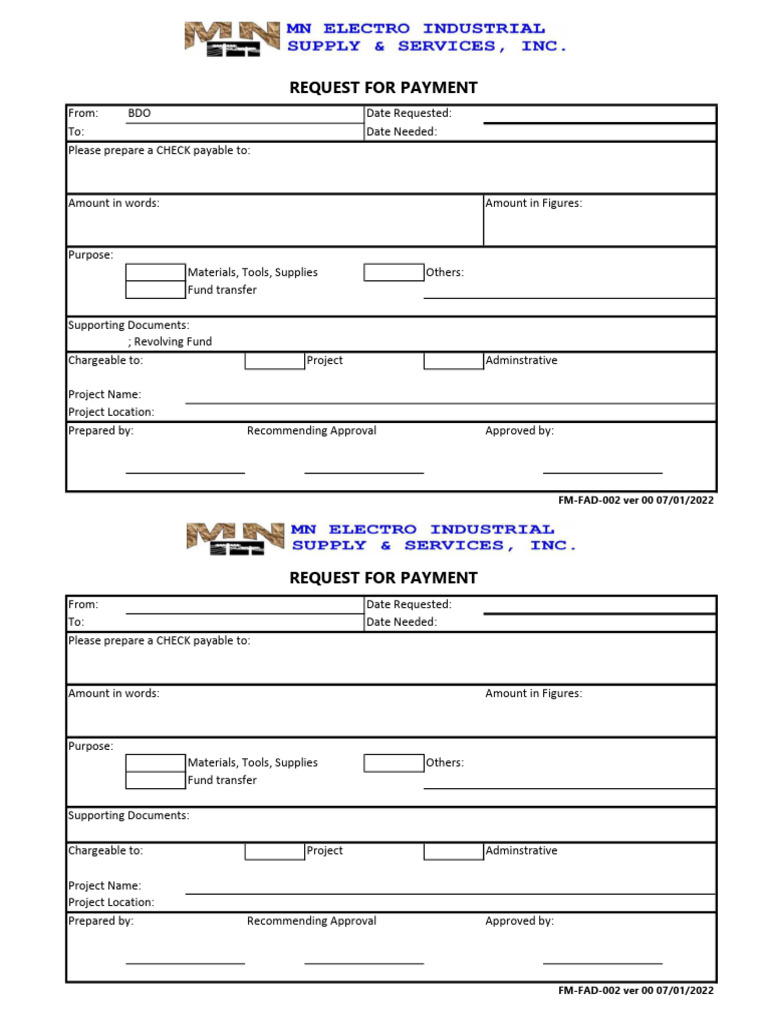 Payment Request Form Template | PDF