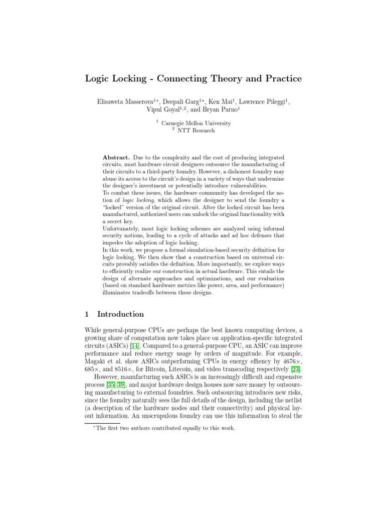 Formal Security in Logic Locking | PDF | Field Programmable Gate Array ...