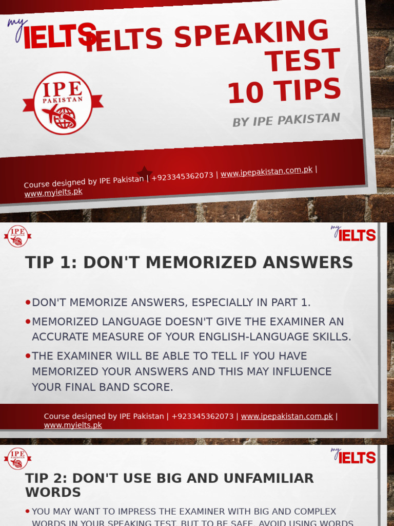 IELTS Speaking 10 Tips | PDF | Vocabulary | English Language