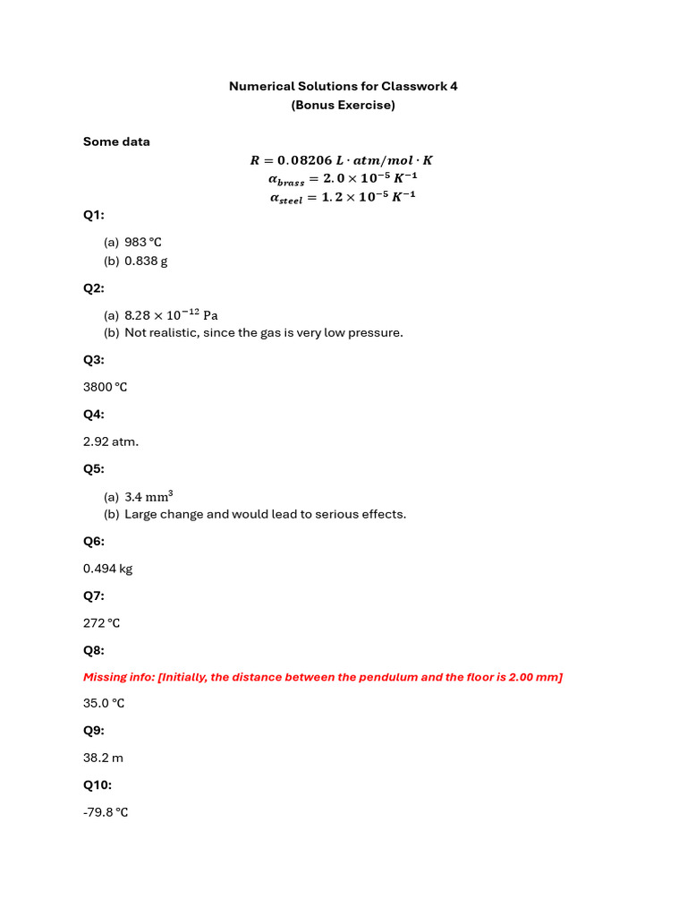 Classwork 4 Numerical Answers | PDF