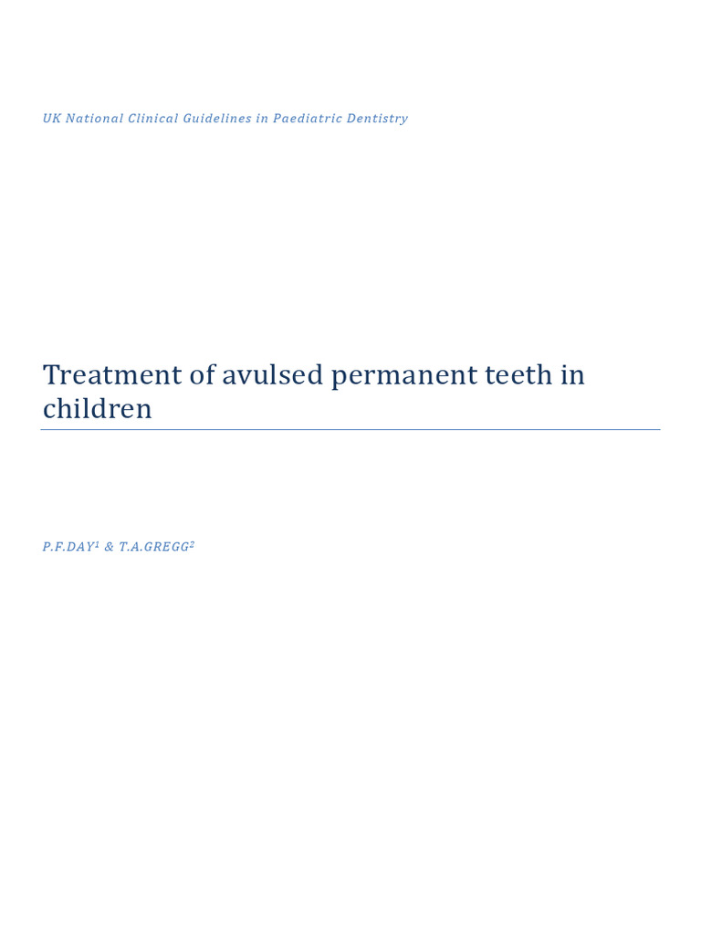 UK Guidelines for Treating Avulsed Teeth | PDF | Periodontology | Human ...