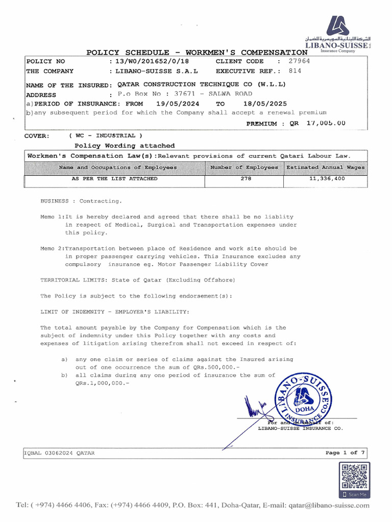 Workeman Compensation Policy | PDF