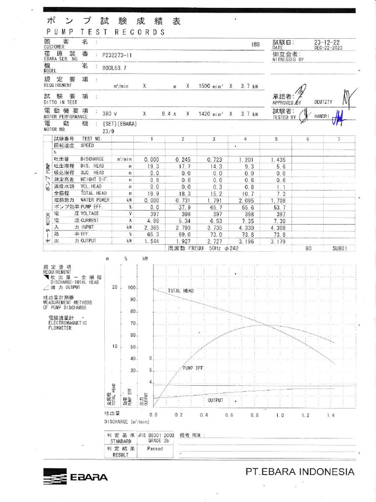 Pump Performance Test Records | PDF