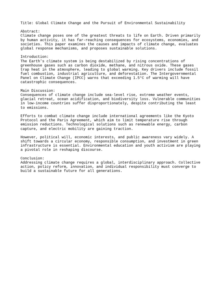 Global Climate Change and Sustainability | PDF