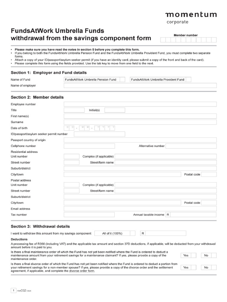Savings Component Withdrawal Form | PDF