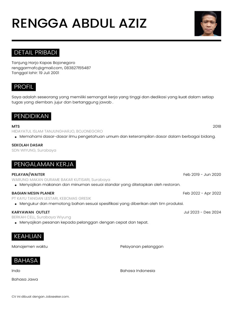 CV Rengga Abdul Aziz: Profil dan Pengalaman | PDF