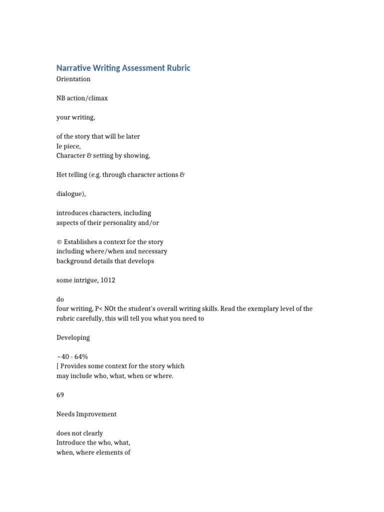 Narrative Writing Assessment Rubric | PDF | Educational Assessment And ...