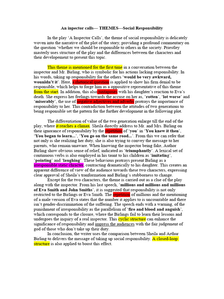 An Inpector Calls THEME Social Responsibility | PDF | Linguistic ...