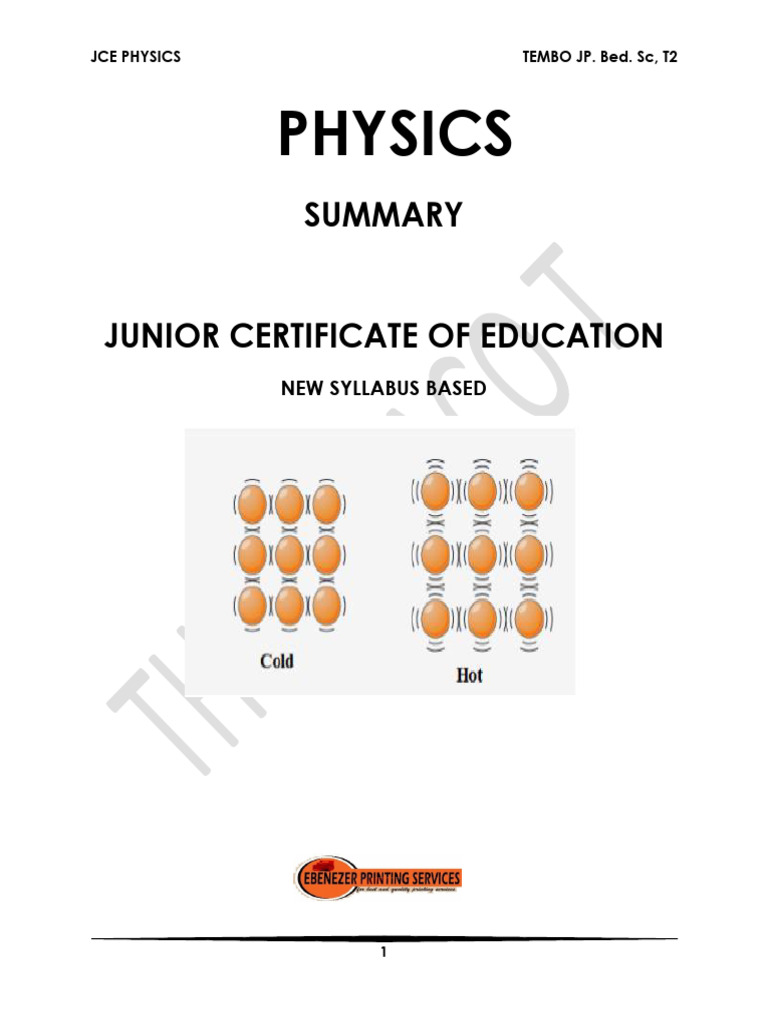 JCE Physics Summary Guide | PDF | Gases | Volume