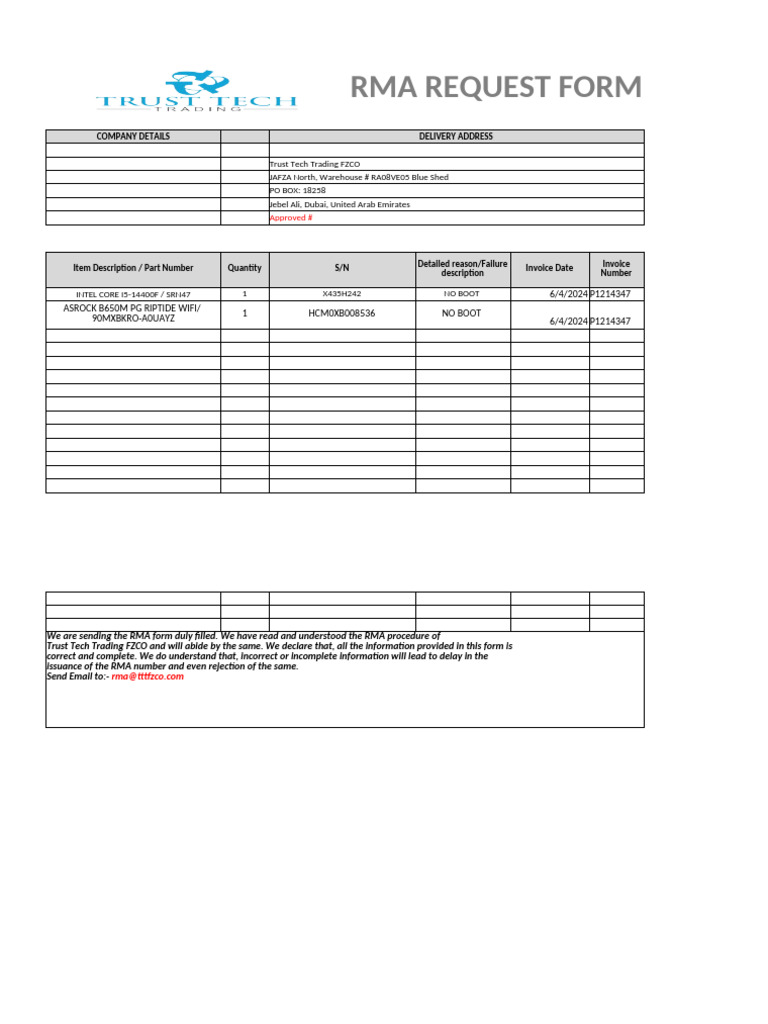 TTT Rma Form | PDF